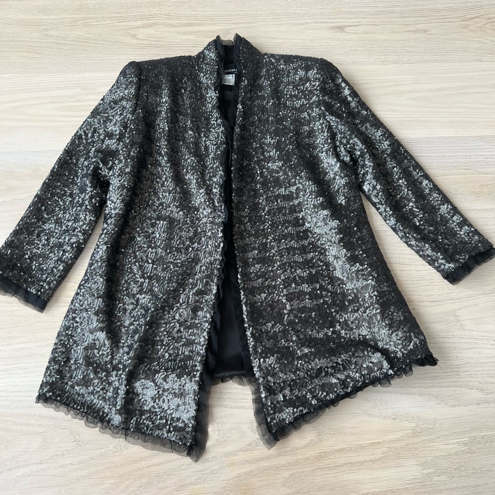 Black Sequin Open Front Jacket
